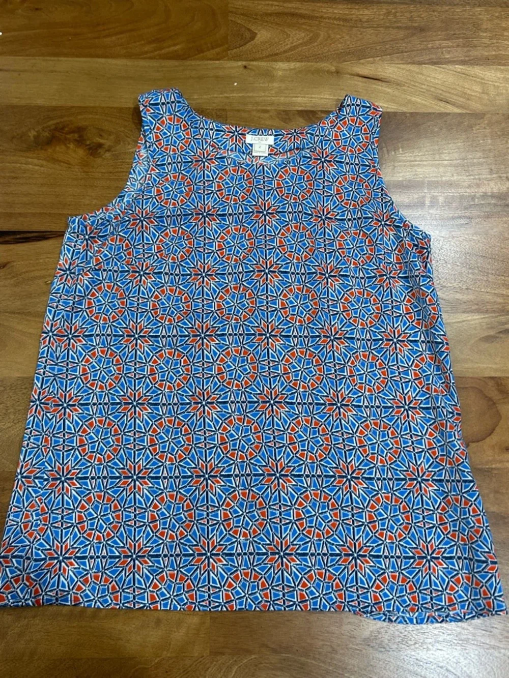 J. Crew Blue and Red Geometric Print Top w/ paneled back Size 2